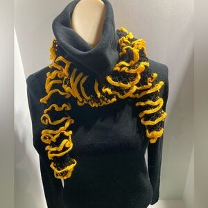 Elegant Yellow and Black Ruffled Scarf